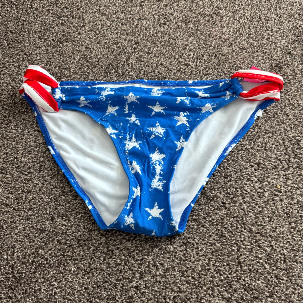 Blue Star Bikini Top with Red Straps